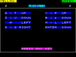 Snakes (ZX Spectrum) screenshot: Keys