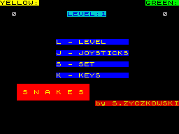 Snakes (ZX Spectrum) screenshot: Menu