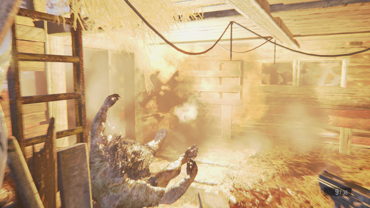 Resident Evil: Village (Windows) screenshot: Shoot at explosive barrels strategically