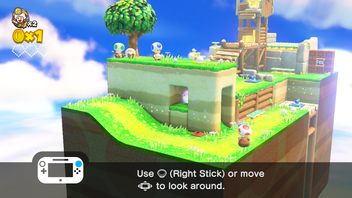 Captain Toad: Treasure Tracker (Wii U) screenshot: The first level. You need to rotate the level to see what you can do