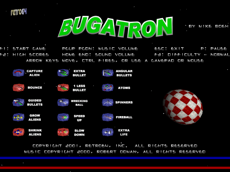 Bugatron (Windows) screenshot: Main menu