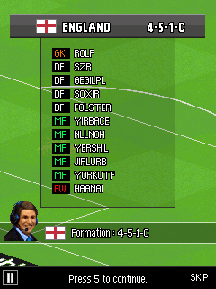 Real Football 2014 (J2ME) screenshot: England's starting eleven (SE K800i version)
