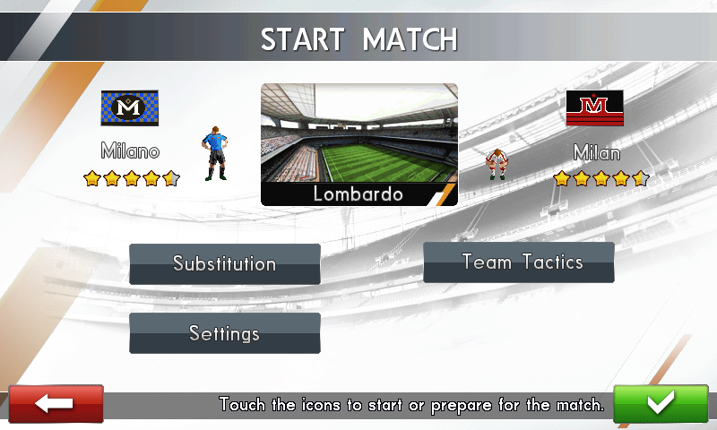Real Football 2014 (Android) screenshot: Pre-match menu