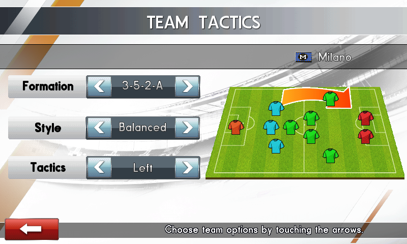 Real Football 2014 (Android) screenshot: Team tactics