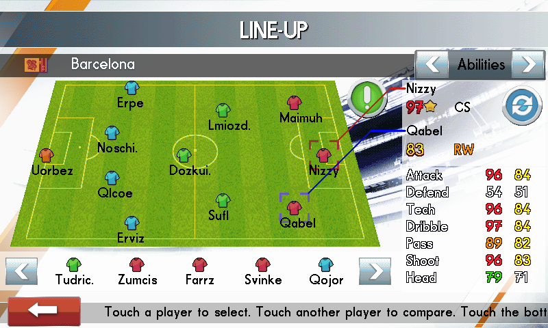Real Football 2014 (J2ME) screenshot: Line-up (Samsung S8000 version)