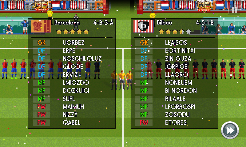 Real Football 2014 (J2ME) screenshot: Player names are completely nonsense (Samsung S8000 version)