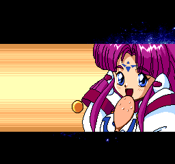 Ginga Ojōsama Densetsu Yuna 2: Eien no Princess (TurboGrafx CD) screenshot: The android Yuri, who can't stop eating :)
