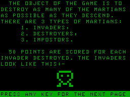 Martians (Atom) screenshot: Instructions