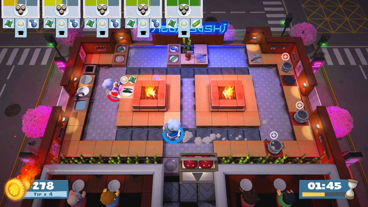 Overcooked! 2: Too Many Cooks Pack (Windows) screenshot: Walrus Chef and Unicorn Chef in game