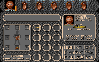 Amberstar (Amiga) screenshot: ... and this is your inventory.