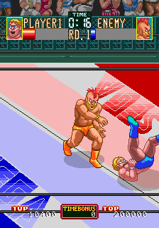 Wrestle War (Arcade) screenshot: You've been thrown.