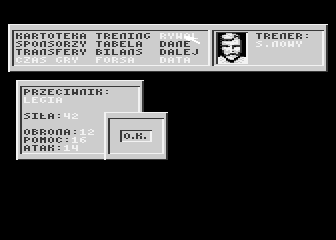 Liga Polska (Atari 8-bit) screenshot: Opponent's information