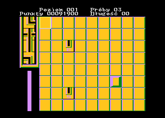 Hydraulik (Atari 8-bit) screenshot: Left part of the screen shows next four pipe elements