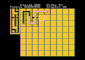 Hydraulik (Atari 8-bit) screenshot: Each properly laid pipe fragment gives 100 points