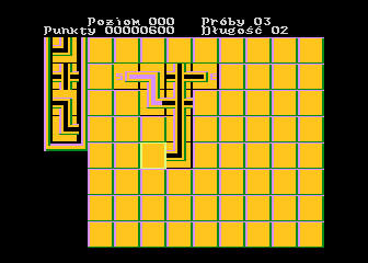 Hydraulik (Atari 8-bit) screenshot: Water flow testing the pipes