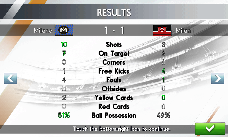 Real Football 2014 (Android) screenshot: Results
