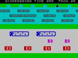 Road Frog (ZX Spectrum) screenshot: One frog safe at home