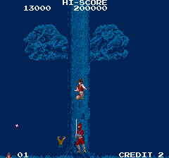 The Legend of Kage (Arcade) screenshot: Death from above