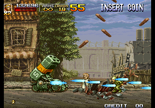 Metal Slug 4 (Arcade) screenshot: Taking the launcher for a spin.