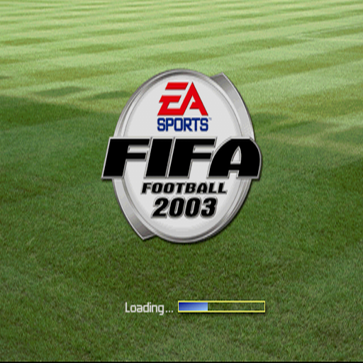 FIFA Soccer 2003 (PlayStation) screenshot: The game's title and load screen. After this there's a video montage showing Ryan Giggs, Edgar Davids and whatshisname showcasing their football skills