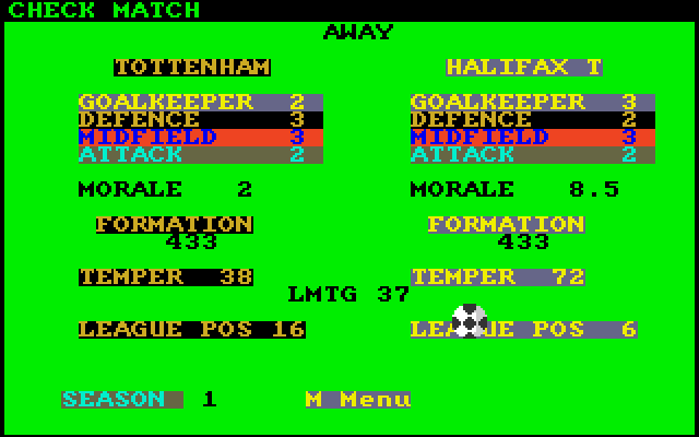 Football Director II (Amiga) screenshot: Checking the next match.