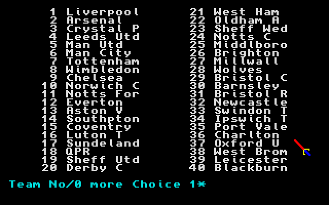 Football Director II (Amiga) screenshot: Choose your team.