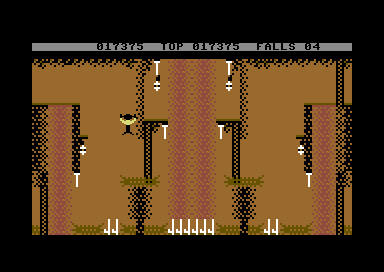 Bruce Lee (Commodore 64) screenshot: Long jump fall