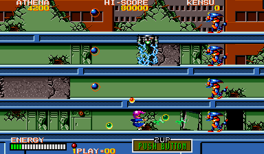 Psycho Soldier (Arcade) screenshot: Blue robots