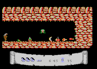 Caveman (Atari 8-bit) screenshot: First cave