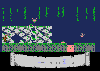 Caveman (Atari 8-bit) screenshot: Well guarded water hole