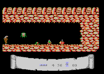 Caveman (Atari 8-bit) screenshot: Spider, turtle and fire