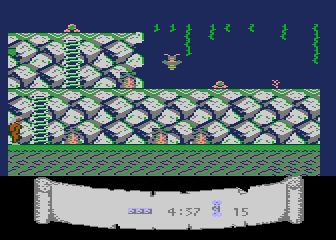 Caveman (Atari 8-bit) screenshot: Rock jumping