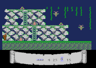 Caveman (Atari 8-bit) screenshot: Ladder blocked