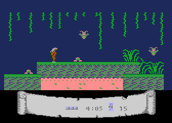 Caveman (Atari 8-bit) screenshot: Pink water at the bottom