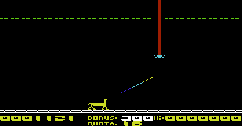 Metagalactic Llamas: Battle at the Edge of Time (VIC-20) screenshot: Aiming for a spider