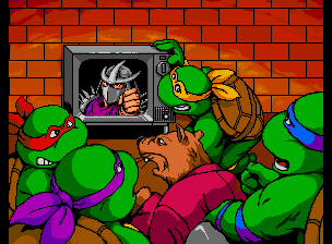 Teenage Mutant Ninja Turtles: Turtles in Time (Arcade) screenshot: In front of TV