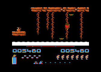 Fred (Atari 8-bit) screenshot: Playing tarzan