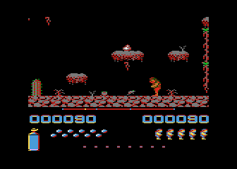 Fred (Atari 8-bit) screenshot: Facing a frog