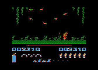 Fred (Atari 8-bit) screenshot: Shitting birds