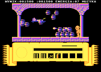 Miecze Valdgira (Atari 8-bit) screenshot: Flying barrels