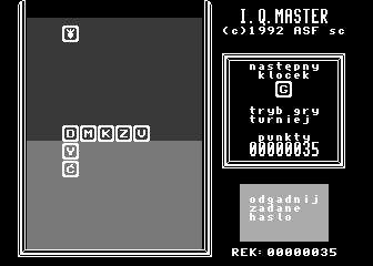 I.Q. Master (Atari 8-bit) screenshot: Tournament - bonus bomb destroy one letter
