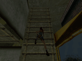 Tomb Raider: Chronicles (PlayStation) screenshot: Climbing the wall.