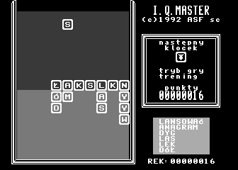 I.Q. Master (Atari 8-bit) screenshot: Practice - paswords are shown on the right panel