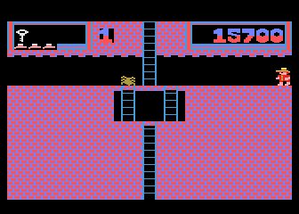 Montezuma's Revenge (Atari 8-bit) screenshot: Spider protecting the ladders