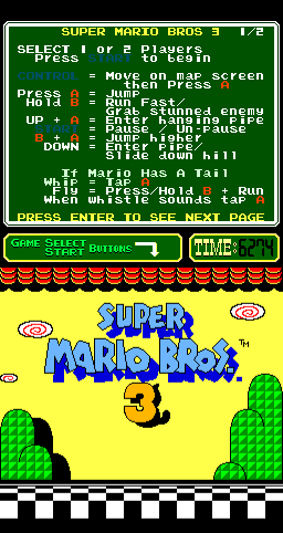 Super Mario Bros. 3 (Arcade) screenshot: Title screen