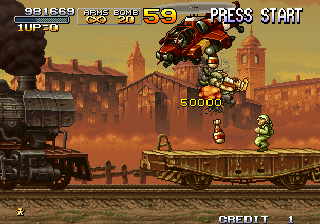 Metal Slug X (Arcade) screenshot: Helicopter fight