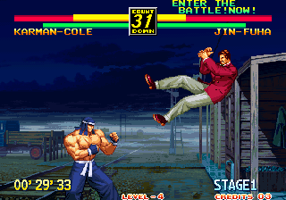 Art of Fighting 3: The Path of The Warrior (Arcade) screenshot: Flying through the air.