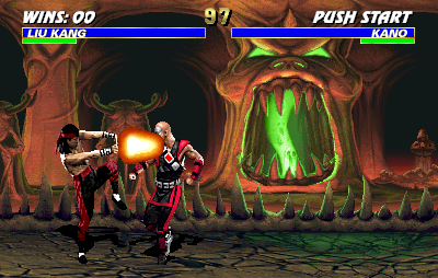 Mortal Kombat 3 (Arcade) screenshot: Liu Kang's close fireball