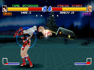 Fatal Fury: Wild Ambition (PlayStation) screenshot: Mai is fighting against her boyfriend Andy Bogard.