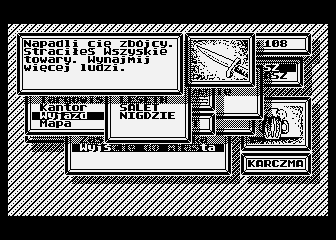 Kupiec (Atari 8-bit) screenshot: Random encounter - bandits attack